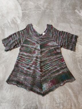 Boho Cold Shoulder Knit Tunic | Crochet‎ Hem Festival Top | Faded Glory | L